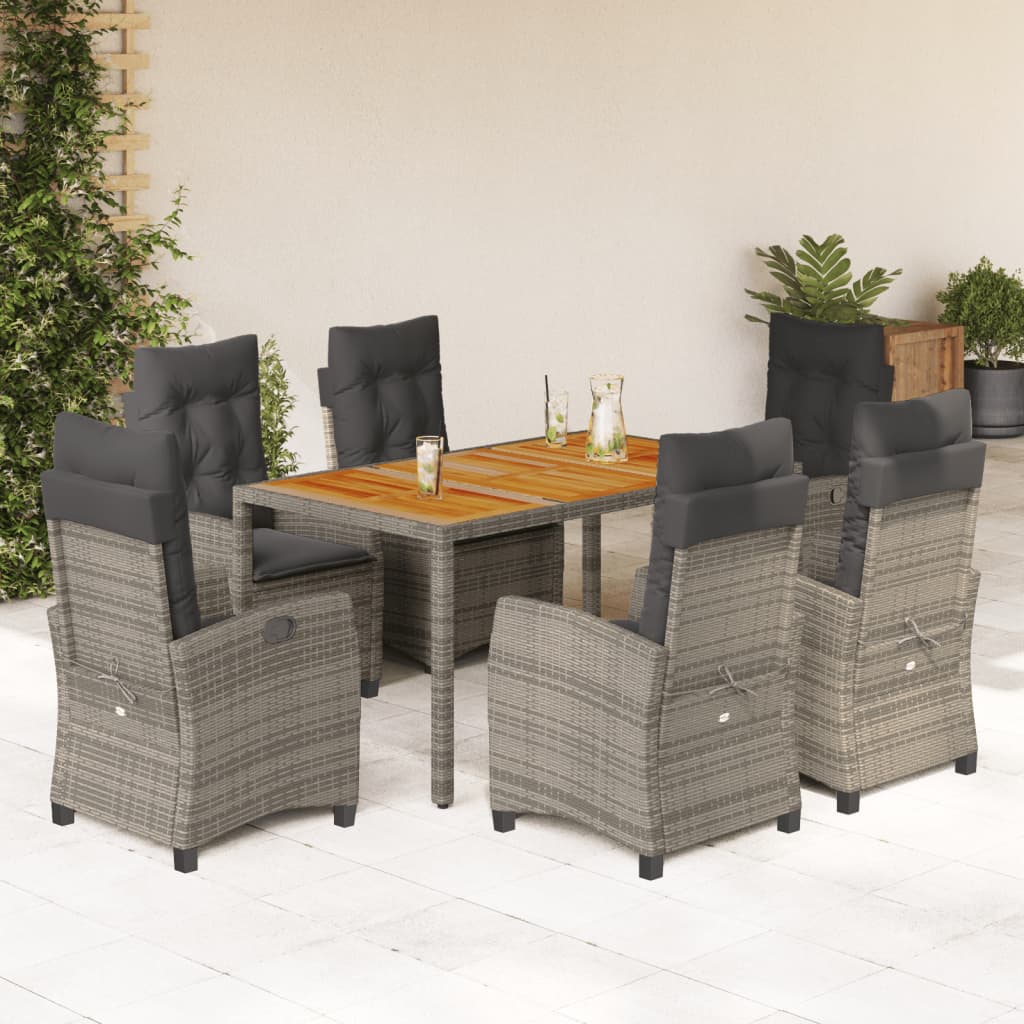 7-dijelni vrtni blagovaonski set sivi od poliratana Siva 150 cm table length