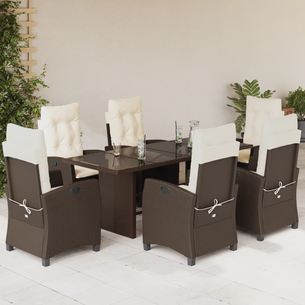 7-dijelni vrtni blagovaonski set s jastucima poliratan smeđi