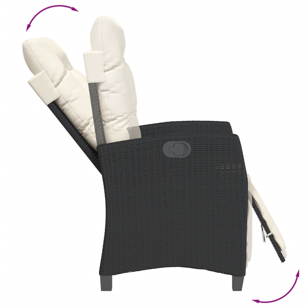 9-dijelni vrtni blagovaonski set s jastucima crni od poliratana Crna 190 cm table length