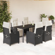 7-dijelni vrtni blagovaonski set s jastucima crni od poliratana Crna 160 cm table length