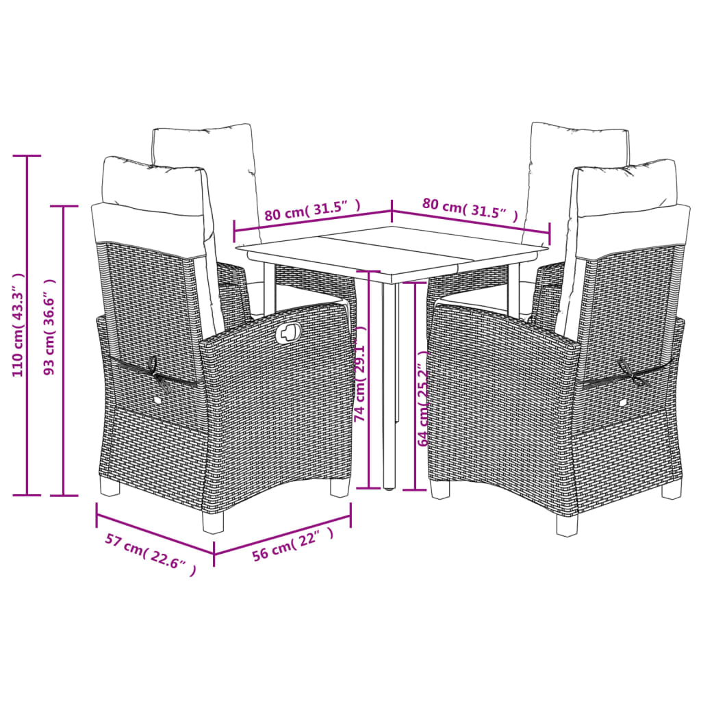 5-dijelni vrtni blagovaonski set sivi od poliratana