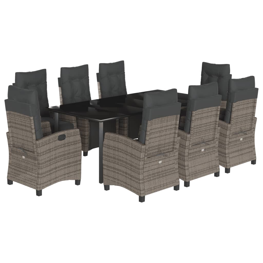 9-dijelni vrtni blagovaonski set sivi od poliratana Siva 200 cm table length
