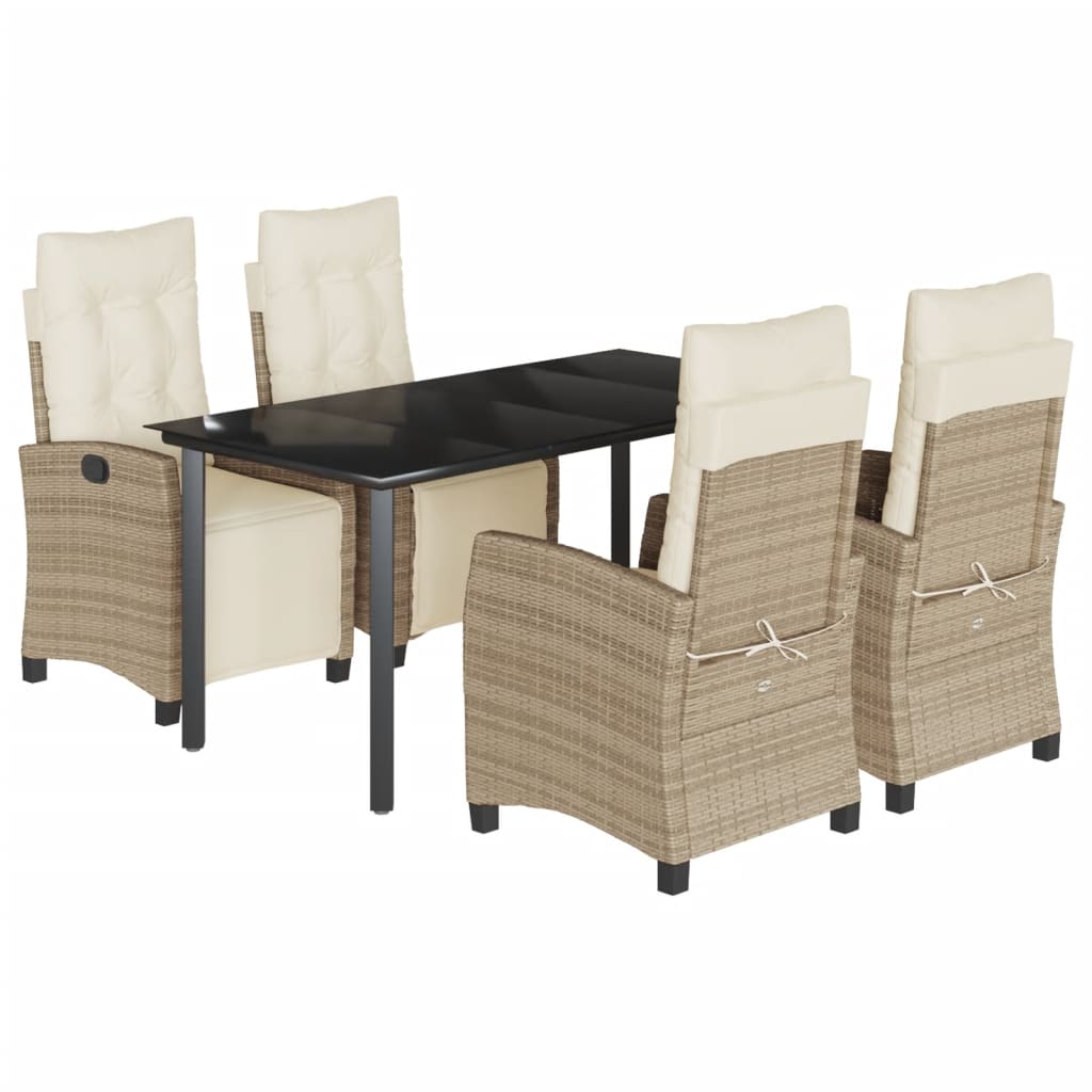 5-dijelni vrtni blagovaonski set od poliratana s jastucima bež 160 cm table length