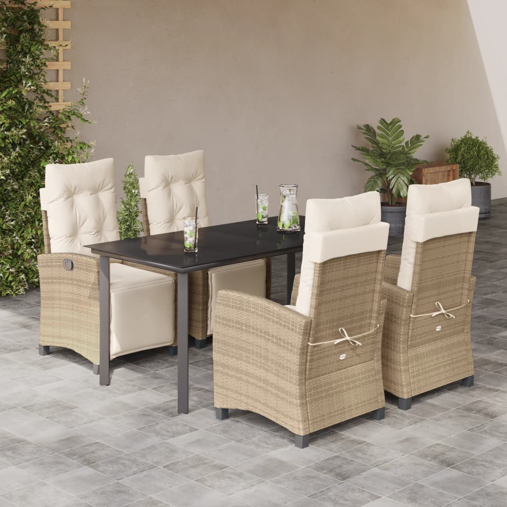 5-dijelni vrtni blagovaonski set od poliratana s jastucima bež 160 cm table length
