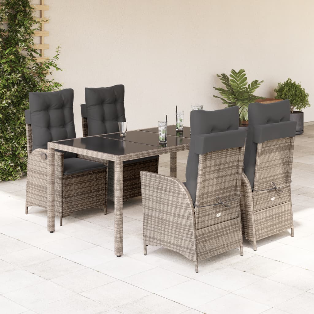 5-dijelni vrtni blagovaonski set sivi od poliratana Siva 150 cm table length