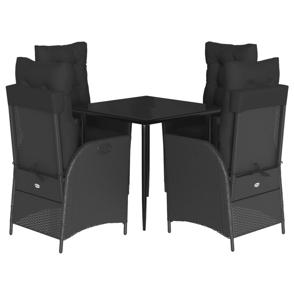 5-dijelni vrtni blagovaonski set s jastucima od poliratana crni Crna 80 x 80 x 74 cm