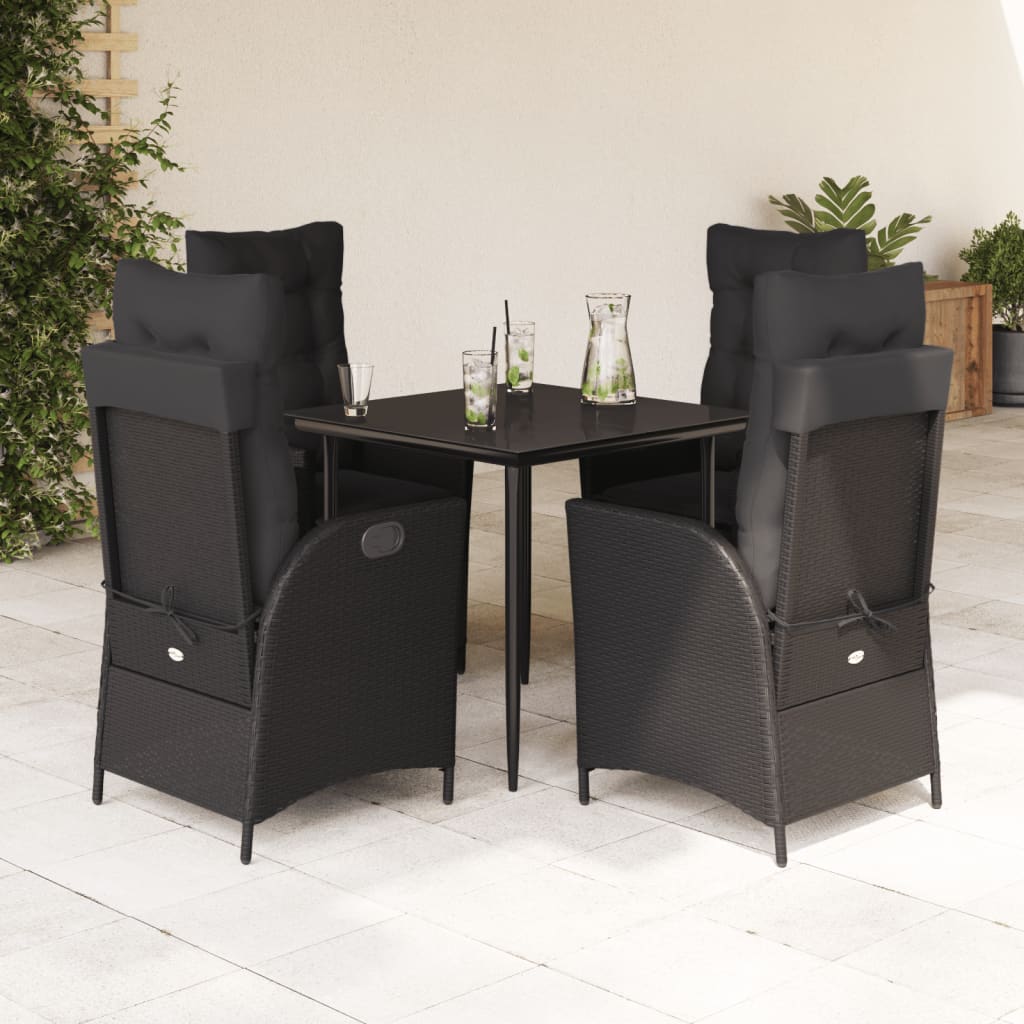 5-dijelni vrtni blagovaonski set s jastucima od poliratana crni Crna 80 x 80 x 74 cm