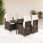 5-dijelni vrtni blagovaonski set s jastucima poliratan smeđi Smeđa 140 x 70 x 74 cm