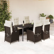 7-dijelni vrtni blagovaonski set s jastucima poliratan smeđi Smeđa 160 x 80 x 74 cm