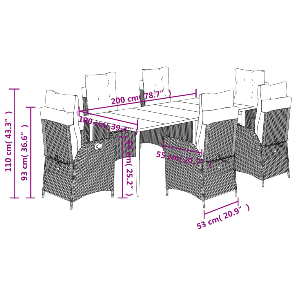 7-dijelni vrtni blagovaonski set s jastucima poliratan smeđi
