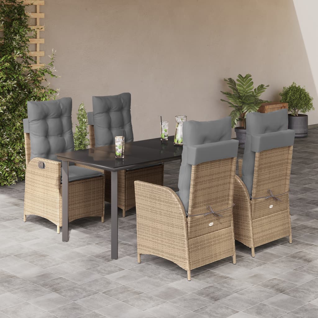 5-dijelni vrtni blagovaonski set od poliratana s jastucima bež 160 x 80 x 74 cm