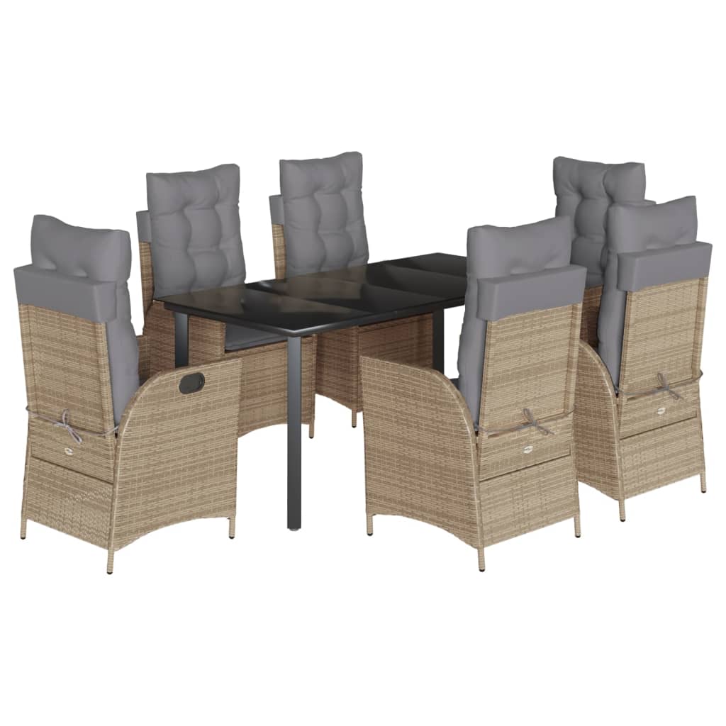 7-dijelni vrtni blagovaonski set od poliratana s jastucima bež 160 x 80 x 74 cm
