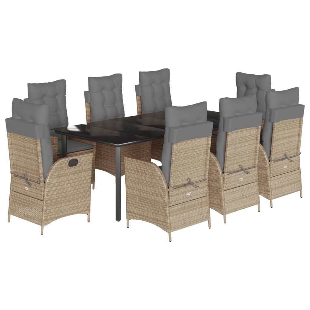 9-dijelni vrtni blagovaonski set od poliratana s jastucima bež 200 x 100 x 74 cm