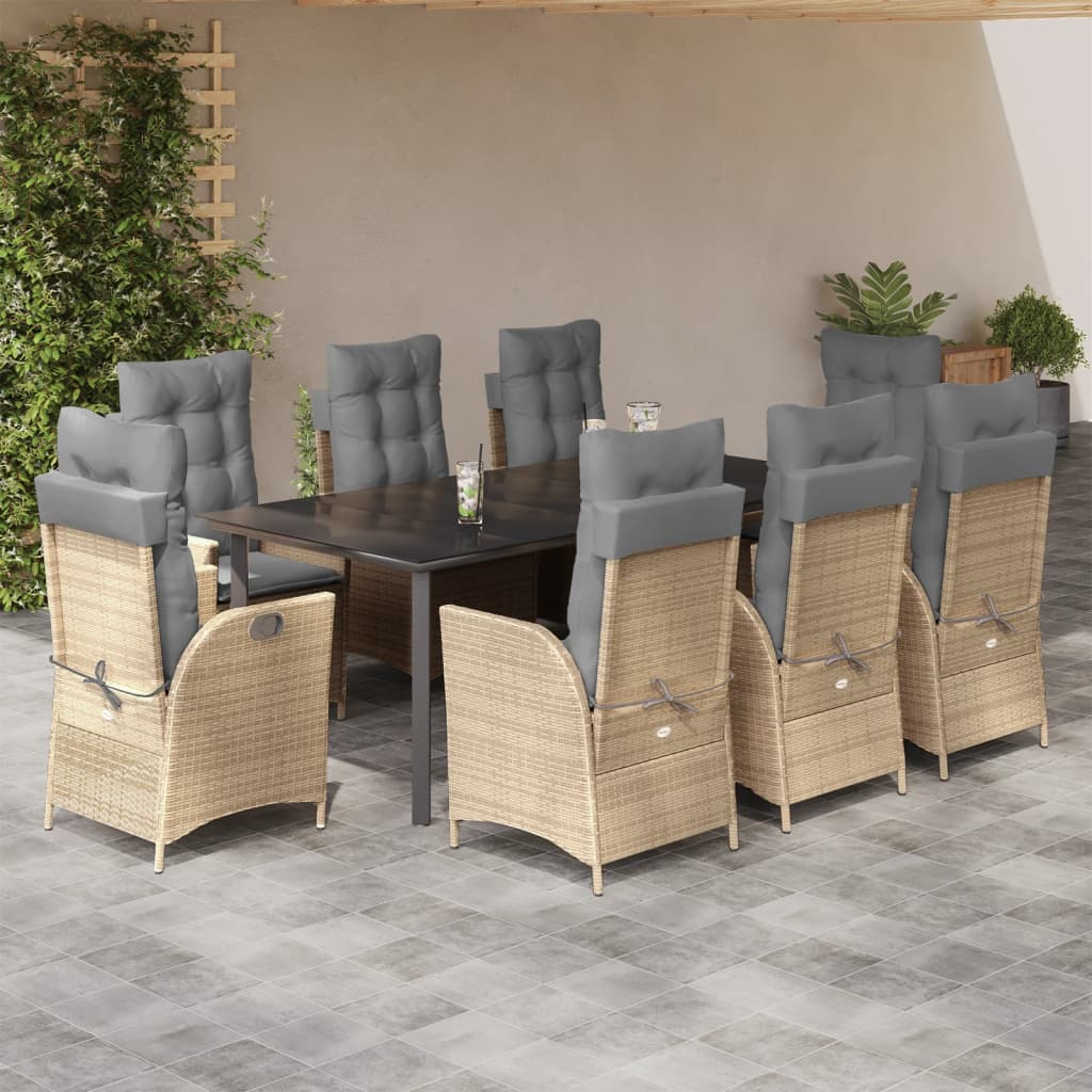9-dijelni vrtni blagovaonski set od poliratana s jastucima bež 200 x 100 x 74 cm