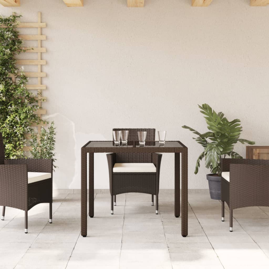 Vrtni stol sa staklenom pločom smeđi 90x90x75 cm od poliratana