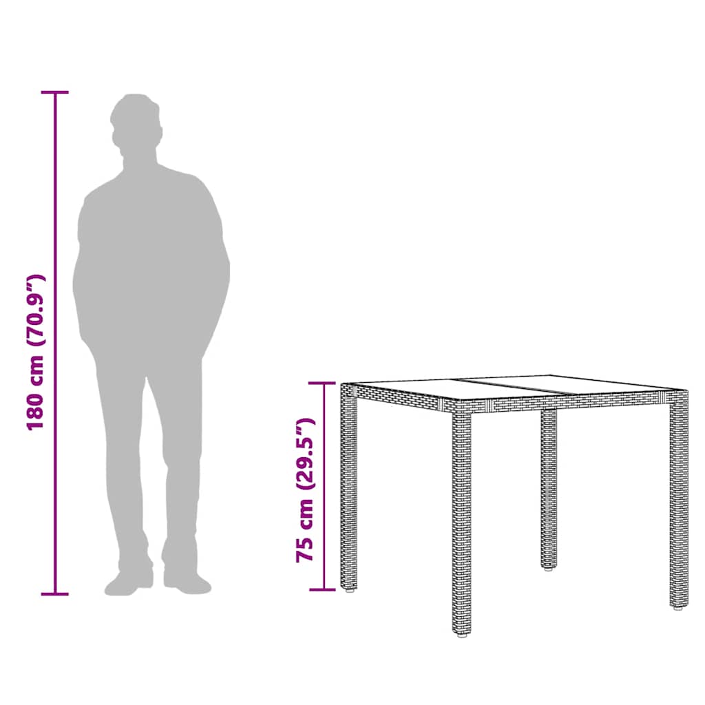 Vrtni stol sa staklenom pločom sivi 90x90x75 cm od poliratana