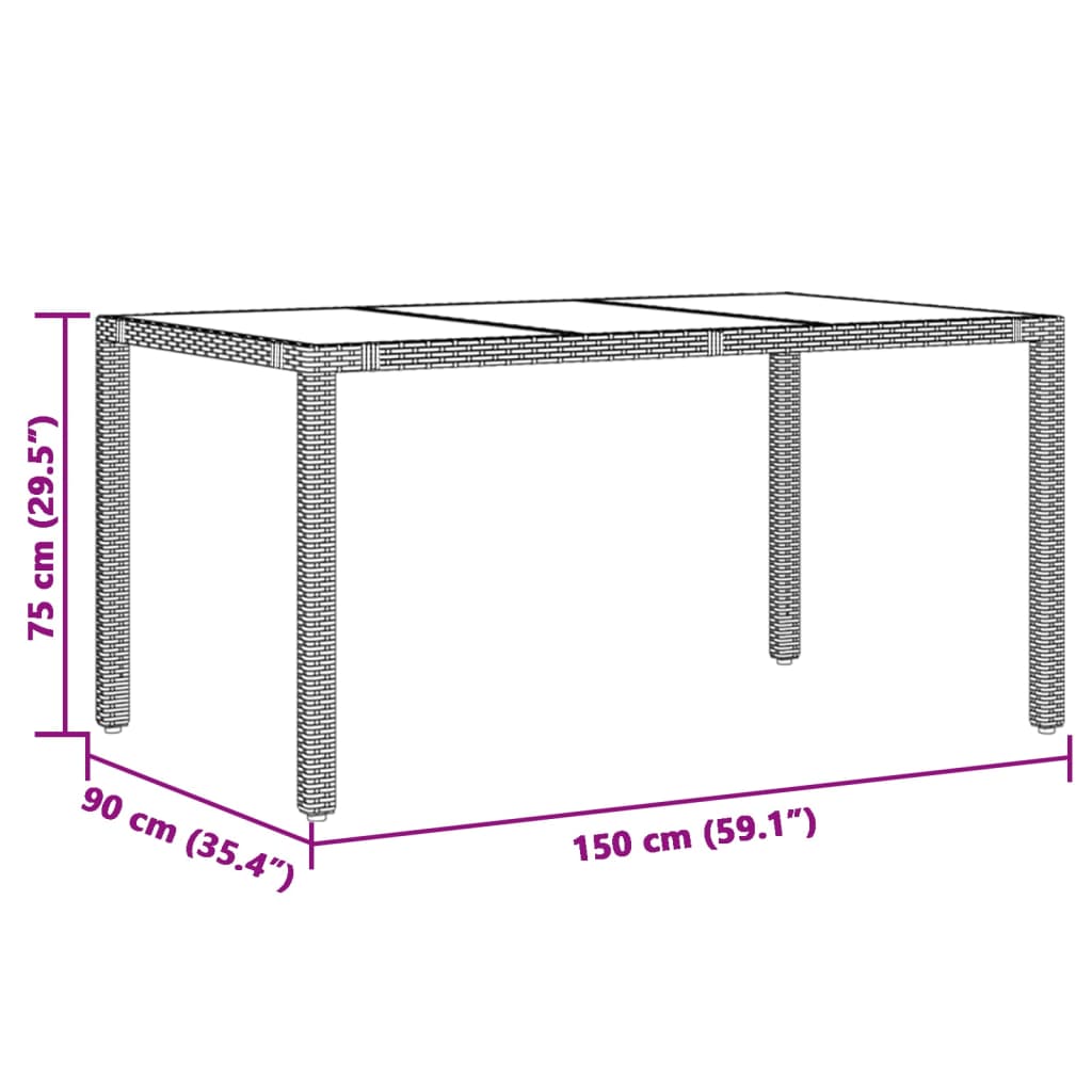 Vrtni stol sa staklenom pločom sivi 150x90x75 cm od poliratana