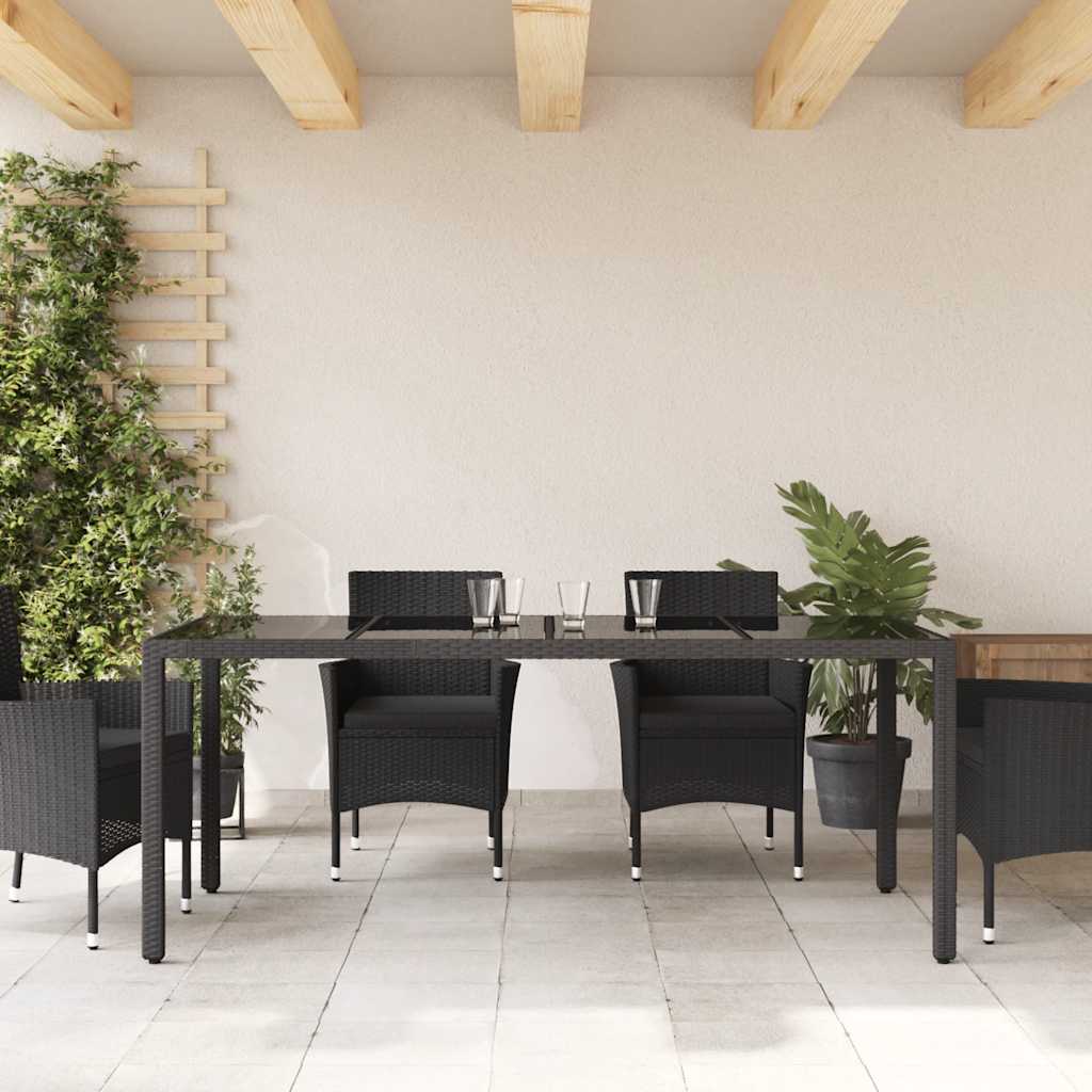 Vrtni stol sa staklenom pločom crni 190x90x75 cm od poliratana