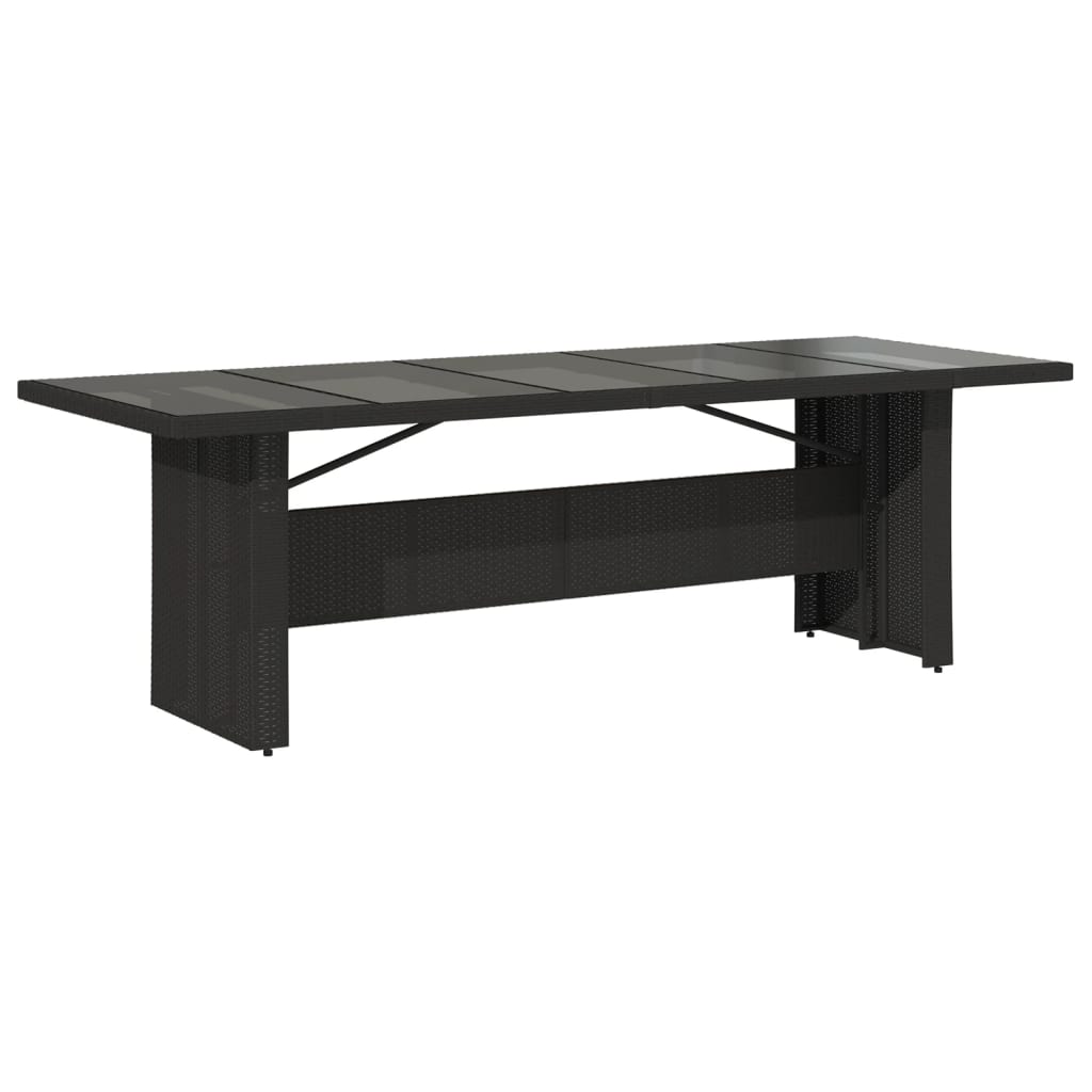 Vrtni stol sa staklenom pločom crni 240x90x75cm od poliratana