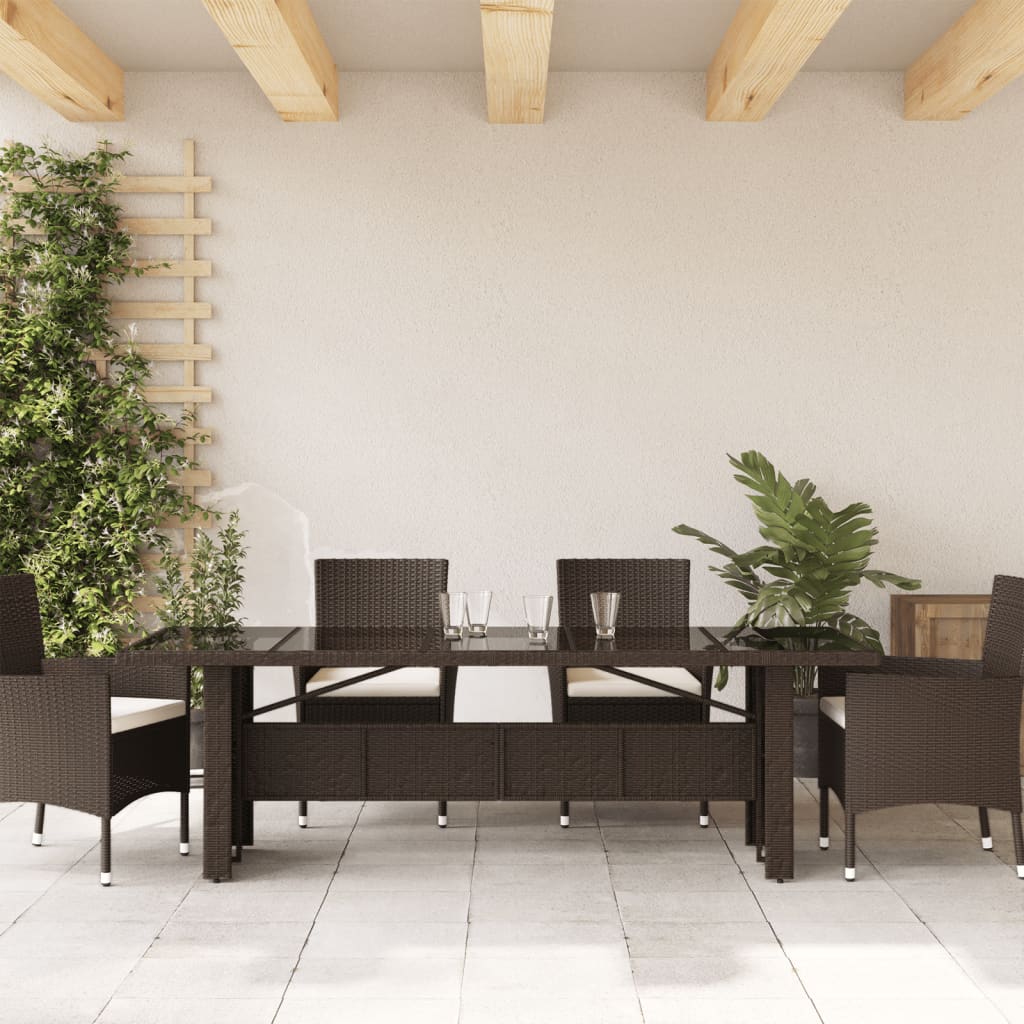 Vrtni stol sa staklenom pločom smeđi 240x90x75 cm od poliratana