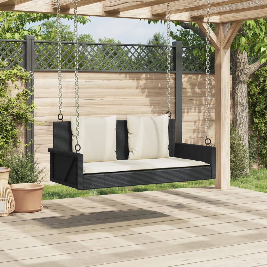 Klupa za ljuljanje s jastucima crna 119x56x48 cm poli ratan