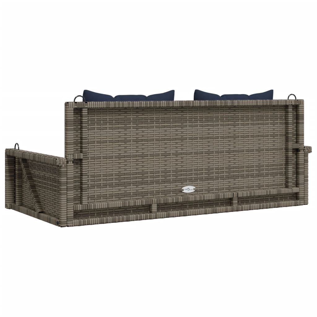 Klupa za ljuljanje s jastucima siva 119x56x48 cm poli ratan