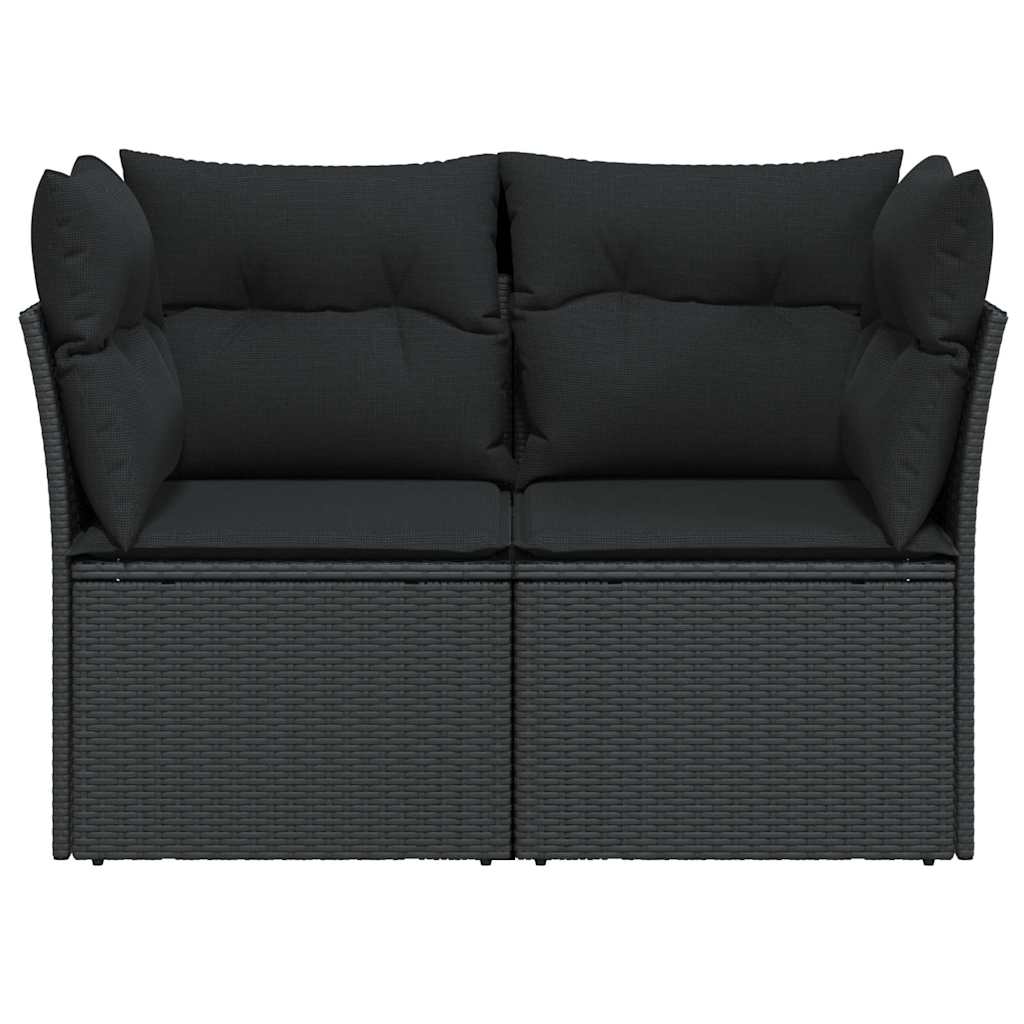 Vrtna sofa s jastucima za 2 osobe, crna, poli ratan
