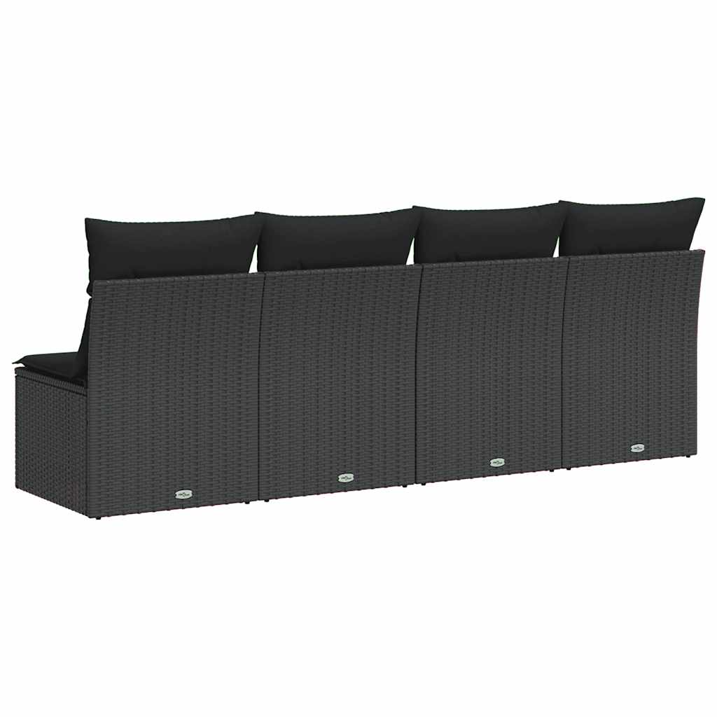 Vrtna sofa s jastucima za 4 osobe, crna, poliratan