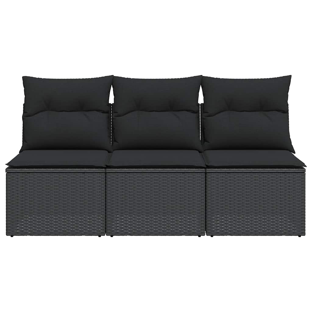 Vrtna sofa s jastucima za 3 osobe, crna, poliratan