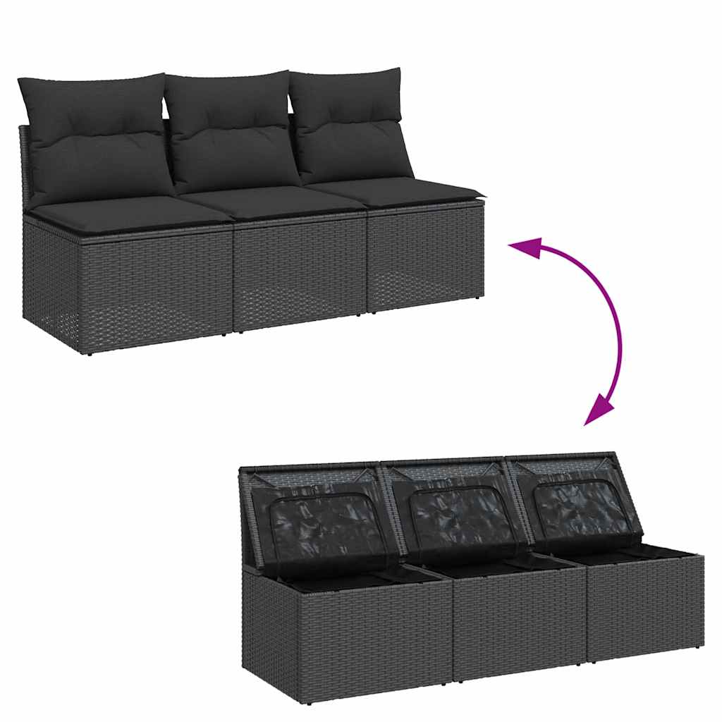 Vrtna sofa s jastucima za 3 osobe, crna, poliratan