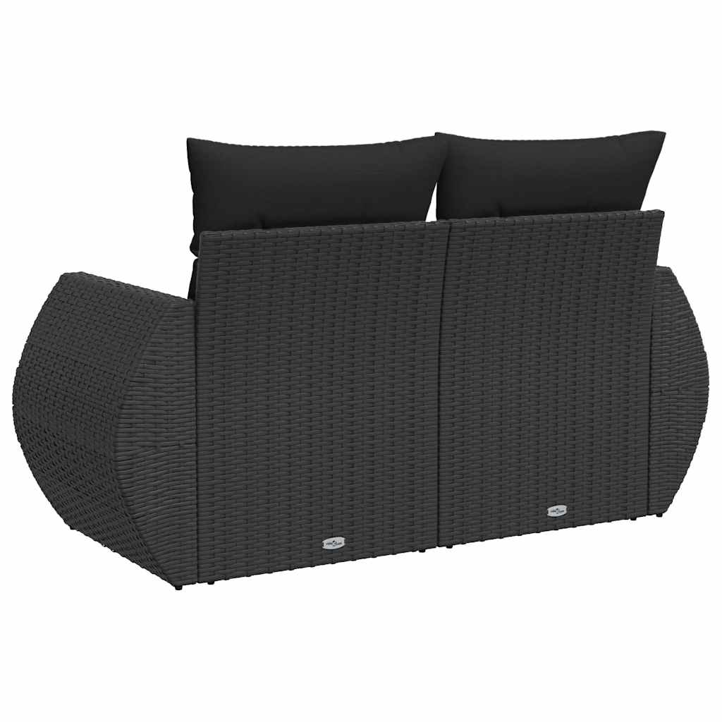 Vrtna sofa s jastucima za 2 osobe, crna, poli ratan