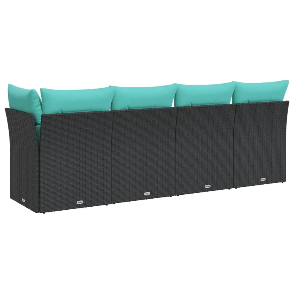 Vrtna sofa s jastucima za 4 osobe, crna, poliratan