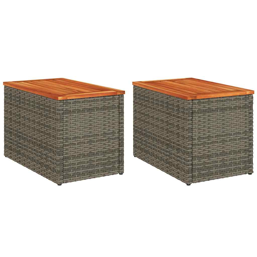 Vrtni bočni stolići 2 kom sivi 55 x 34 x 37 cm poliratan i drvo