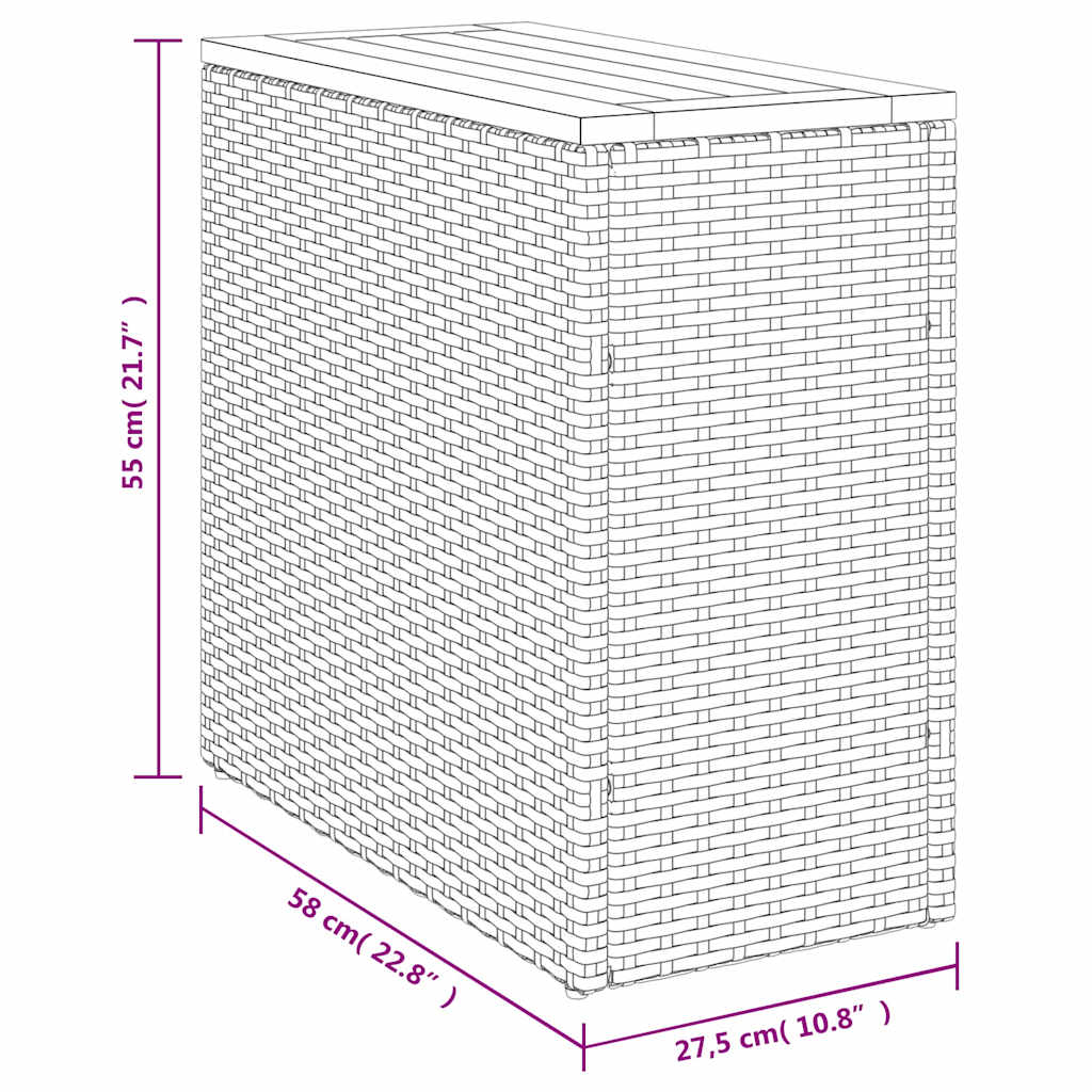 Vrtni bočni stolić s drvenom pločom sivi 58x27,5x55cm poliratan