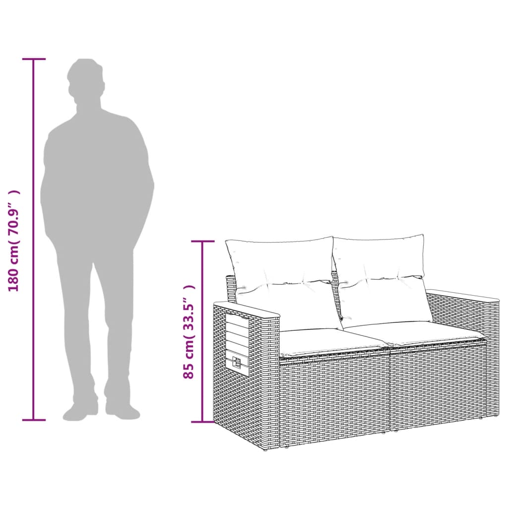 Vrtni dvosjed s jastucima sivi od poliratana