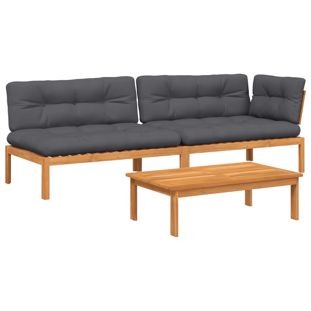 3-dijelni set vrtnih sofa od paleta s jastucima od drva bagrema