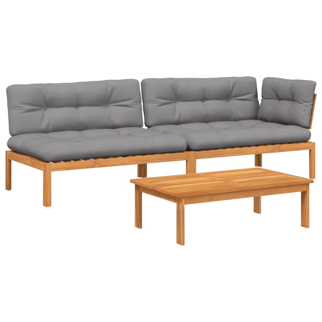 3-dijelni set vrtnih sofa od paleta s jastucima od drva bagrema