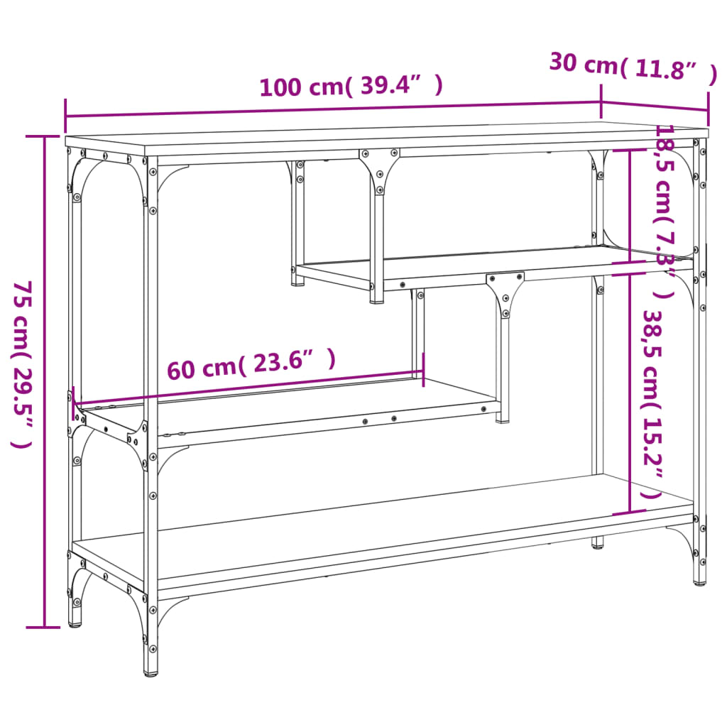 Konzolni stol boja hrasta sonome 100x30x75 cm konstruirano drvo