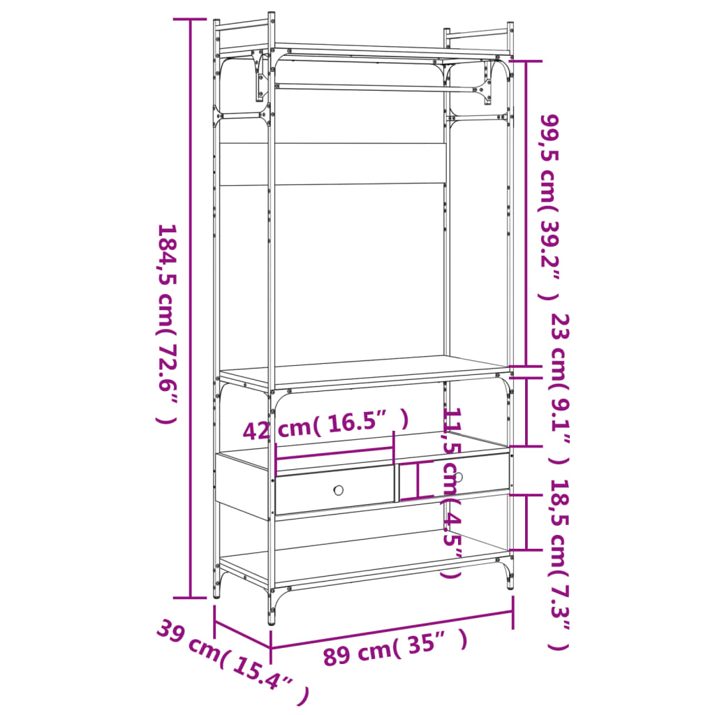 Ormar s ladicama sivi hrast 89x39x184,5 cm konstruirano drvo