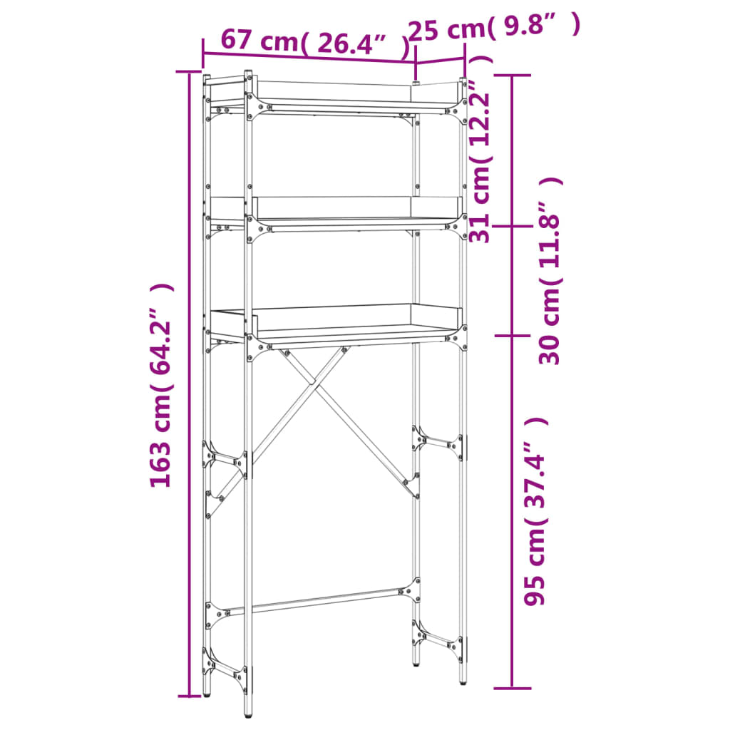 Polica za perilicu rublja crne 67x25x163 cm drvena
