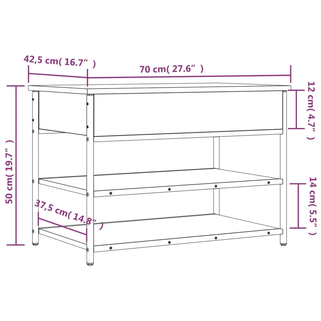 Klupa za cipele boja dimljenog hrasta 70x42,5x50 cm drvena