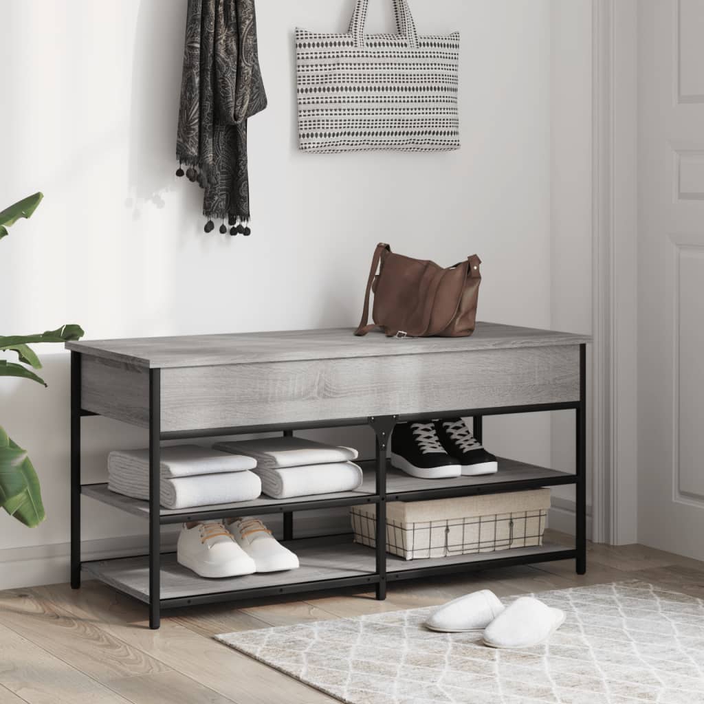 Klupa za cipele siva boja hrasta 100x42,5x50 cm drvena
