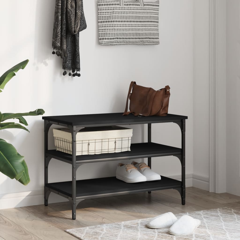 Klupa za cipele crna 70 x 38,5 x 49 cm od konstruiranog drva