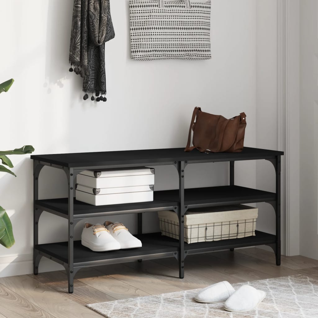 Klupa za cipele crna 100x38,5x49 cm od konstruiranog drva