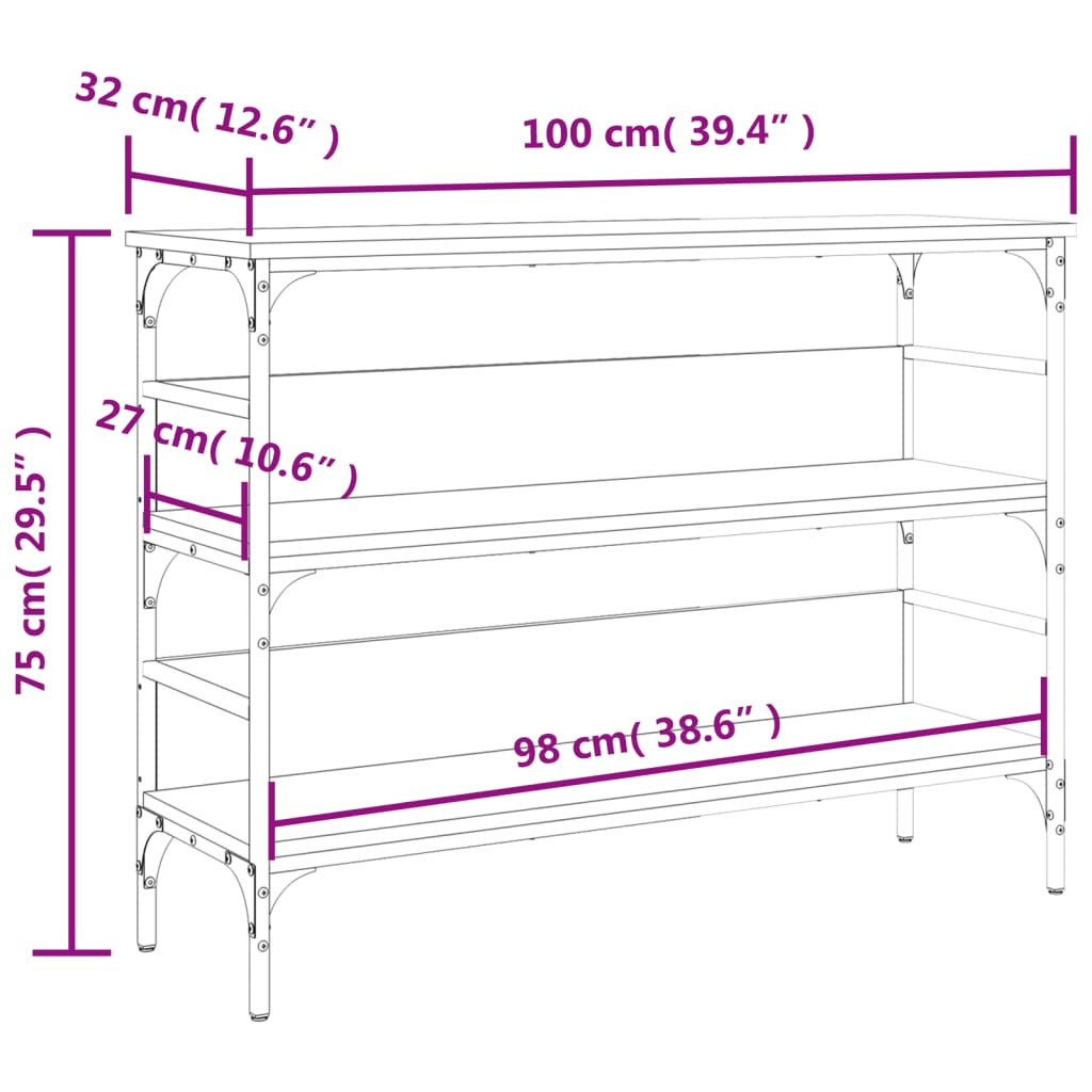 Konzolni stol boja smeđeg hrasta 100x32x75 cm konstruirano drvo