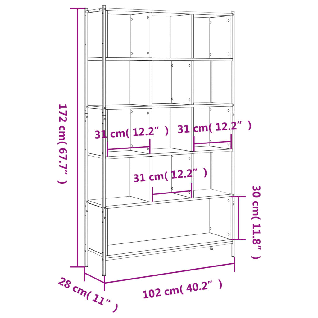 Regal za knjige boja hrasta 102x28x172 cm konstruirano drvo