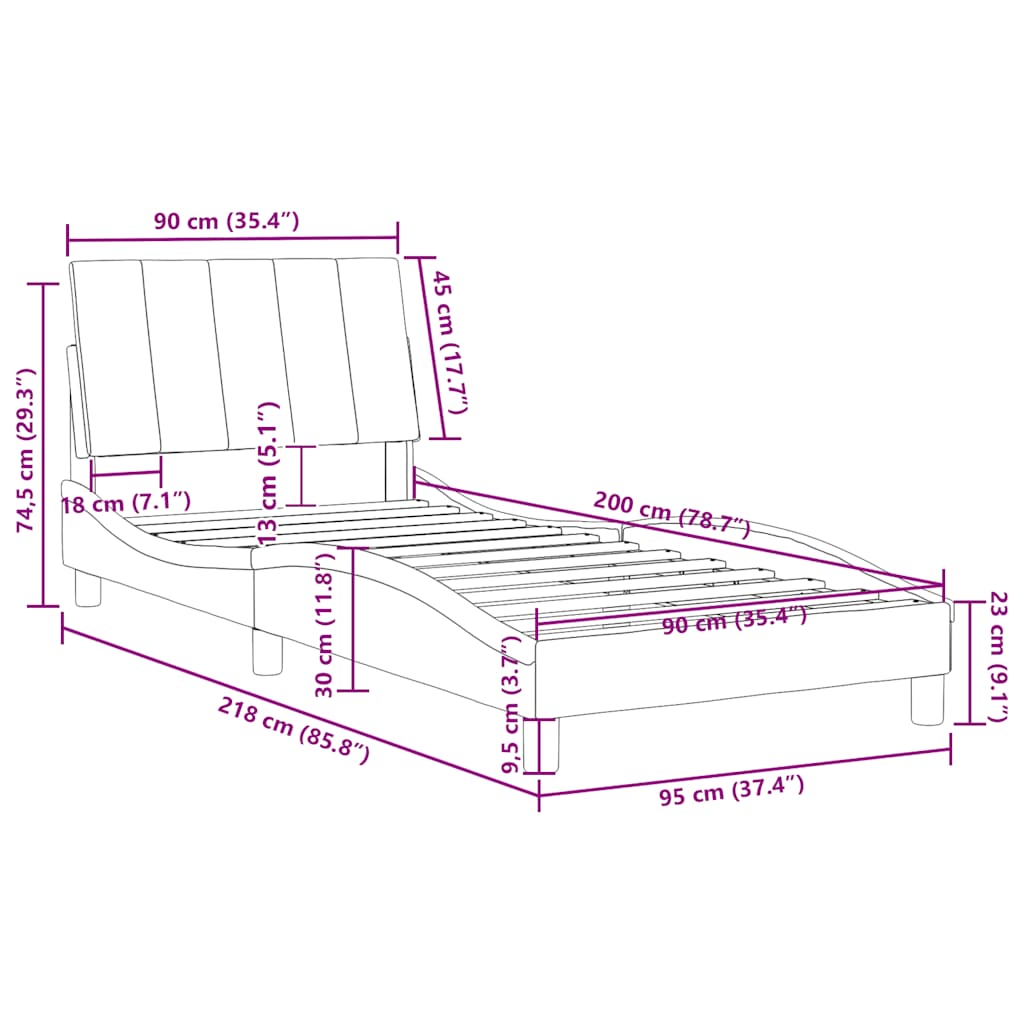 Okvir kreveta bez madraca Hanko svjetlosivi 90x200 cm baršunasti