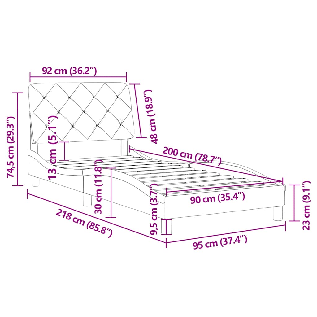Okvir za krevet bez madraca tamnozeleni 90x200 cm baršunasti