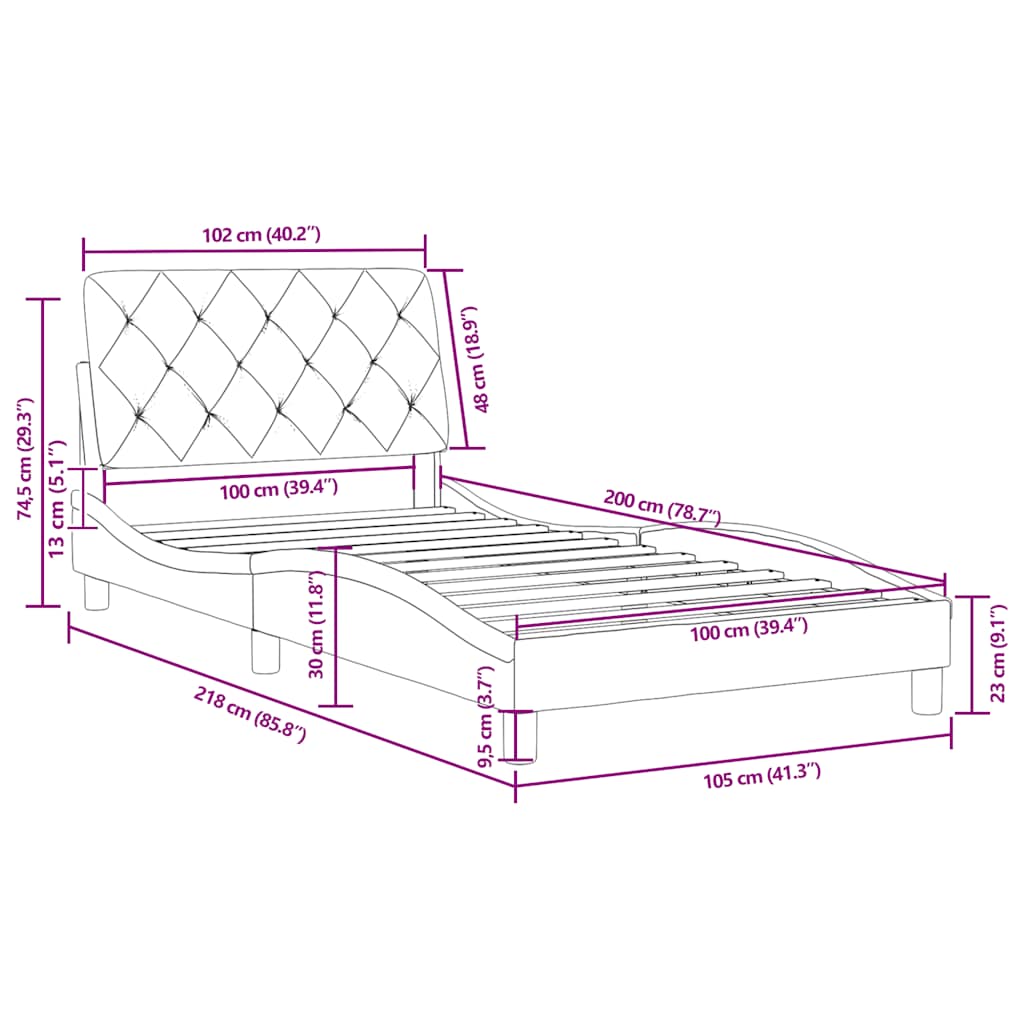 Okvir za krevet bez madraca plavi 100x200 cm baršunasti