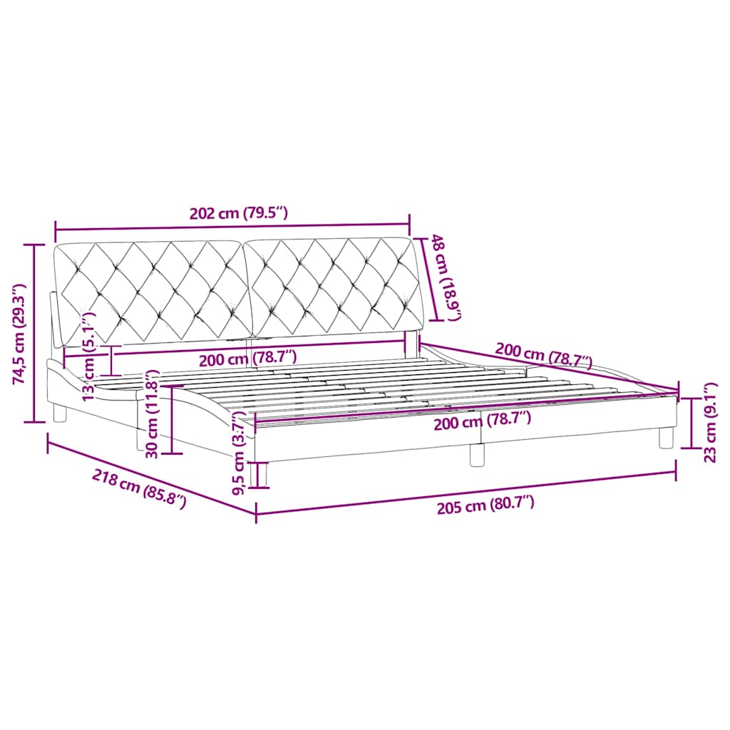 Okvir za krevet bez madraca crni 200x200 cm baršunasti